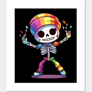 Kawaii Dancing Little Rainbow Skeleton Posters and Art